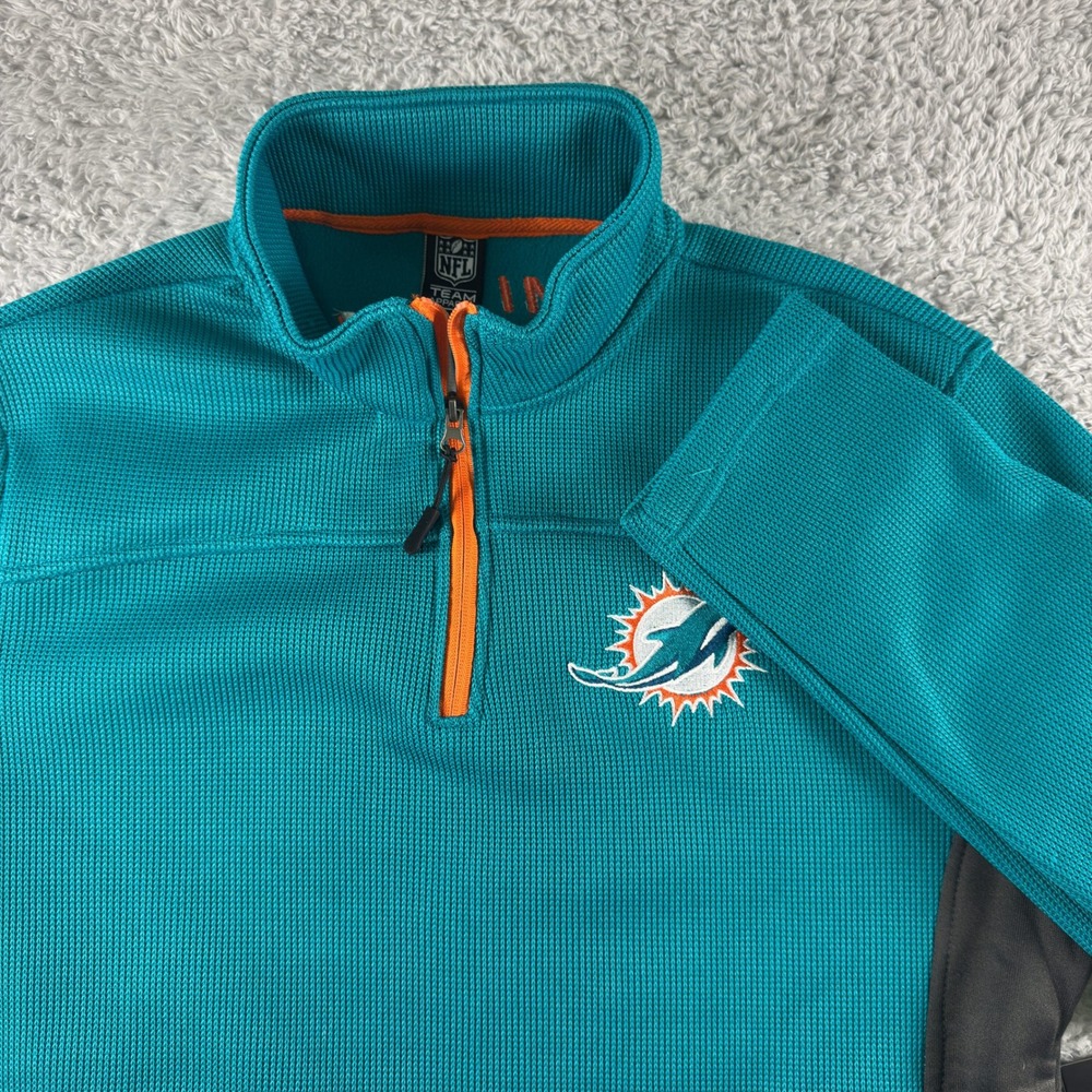 NWT NFL Team Apparel Miami Dolphins Quarter Zip Pullover Aqua Mens Medium